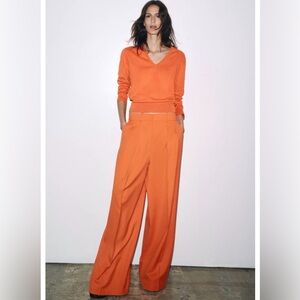 Zara Vibrant Orange Wide-Leg Pants tall girl friendly.